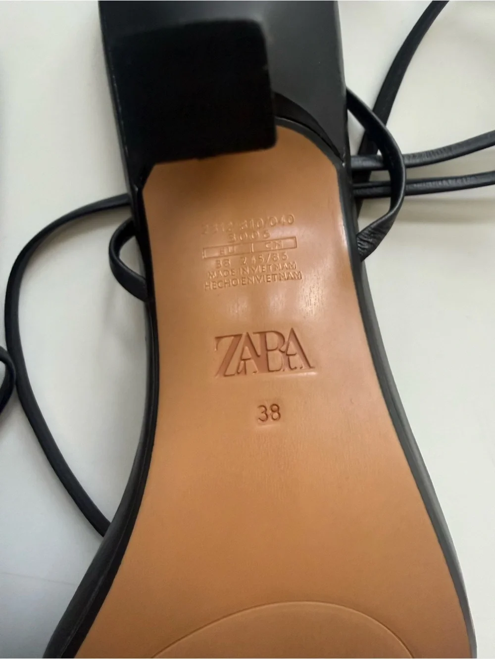 Zara Square Toe Black Leather Strappy Heeled Sandals size 38 (7.5) - Picture 5 of 6